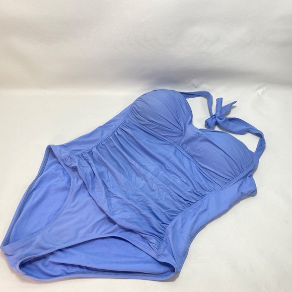 Liz Claiborne One Piece Swimsuit 16 Ruched Front Tie Neck Strap Light Padded - Picture 8 of 13